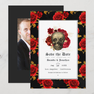 Floral Skull Gothic Wedding Photo Save The Date