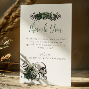 Floral Skull Green Roses Gothic Bridal Shower Thank You Card