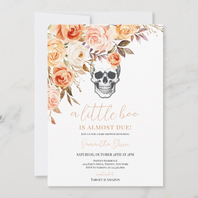 Floral Skull Halloween Baby Shower Invitation (Front)