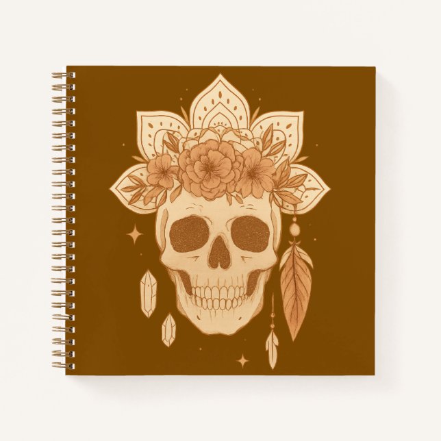 Floral Skull Halloween Boho Notebook (Front)