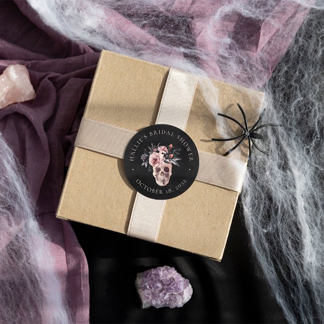 Floral Skull Halloween Bridal Shower Favour Classic Round Sticker (Creator Uploaded)