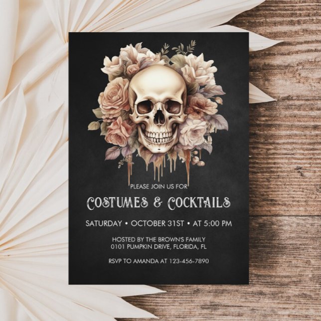 Floral Skull Halloween Cocktails & Costumes Party Invitation (Creator Uploaded)