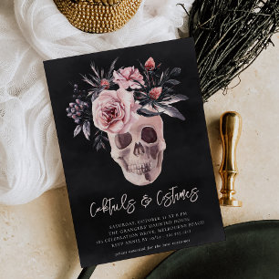 Floral Skull Halloween Cocktails & Costumes Party Invitation