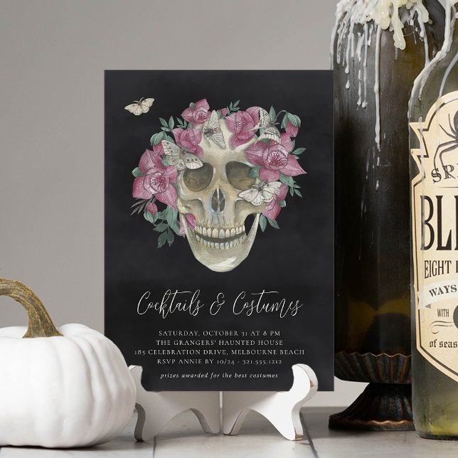 Floral Skull Halloween Costumes & Cocktails Party Invitation (Creator Uploaded)
