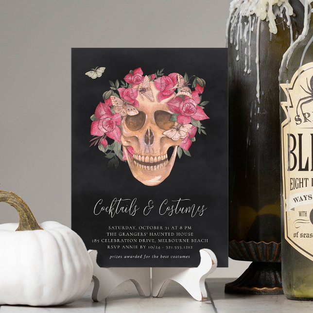 Floral Skull Halloween Costumes & Cocktails Party Invitation (Creator Uploaded)
