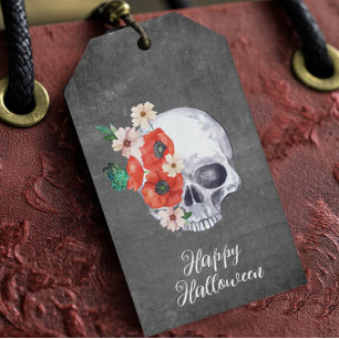 Floral Skull Halloween Gift Tags
