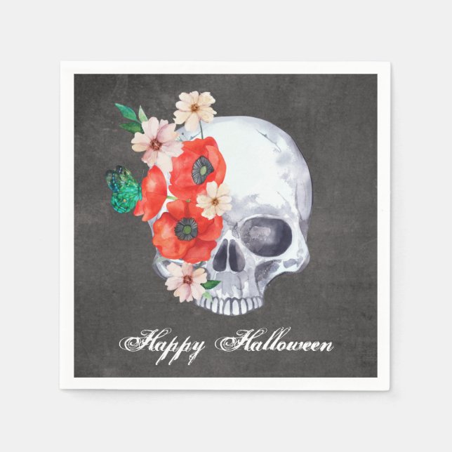Floral Skull Halloween Napkin (Front)