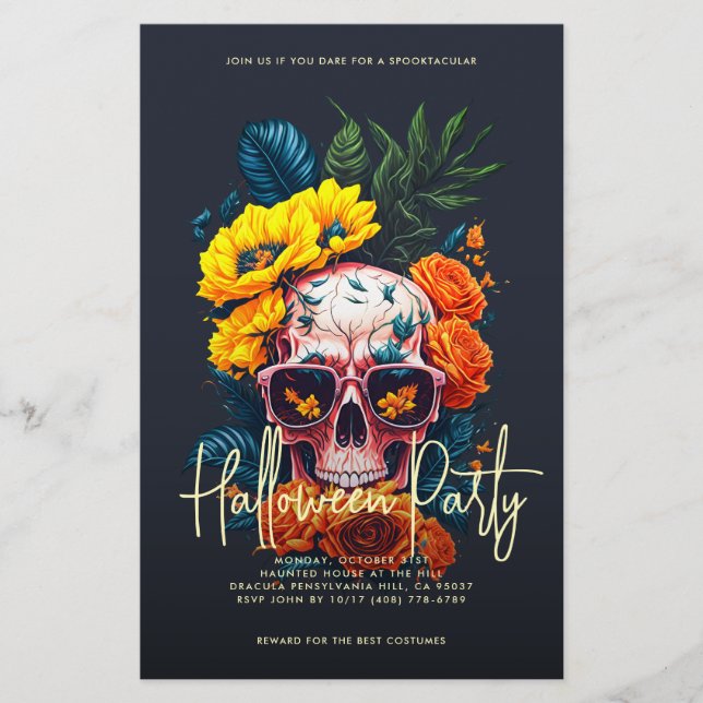 Floral Skull Halloween Party Flyer (Front)