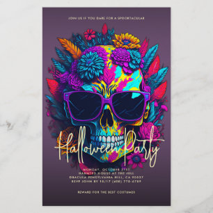 Floral Skull Halloween Party Purple Flyer