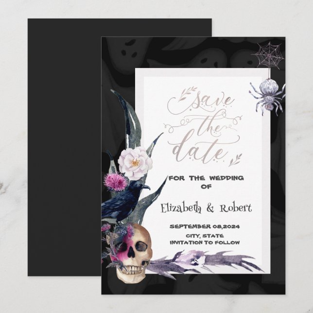 Floral Skull Halloween Wedding  Save The Date (Front/Back)