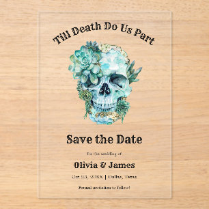 Floral Skull Halloween Wedding Save the Date Acrylic Invitations