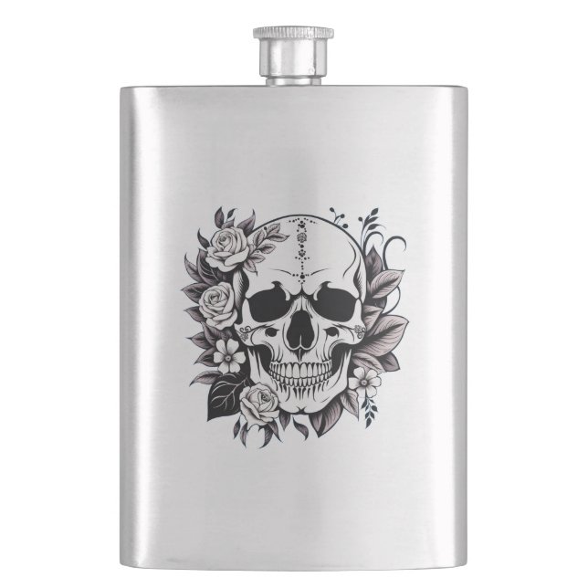 Floral Skull Hip Flask (Front)