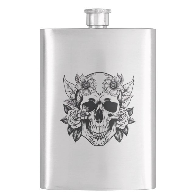 Floral Skull Hip Flask (Front)