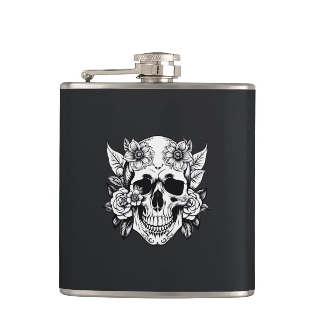 Floral Skull Hip Flask (Front)