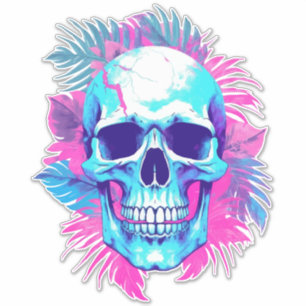 Floral Skull in Vaporwave Style