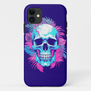 Floral Skull in Vaporwave Style iPhone 11 Case