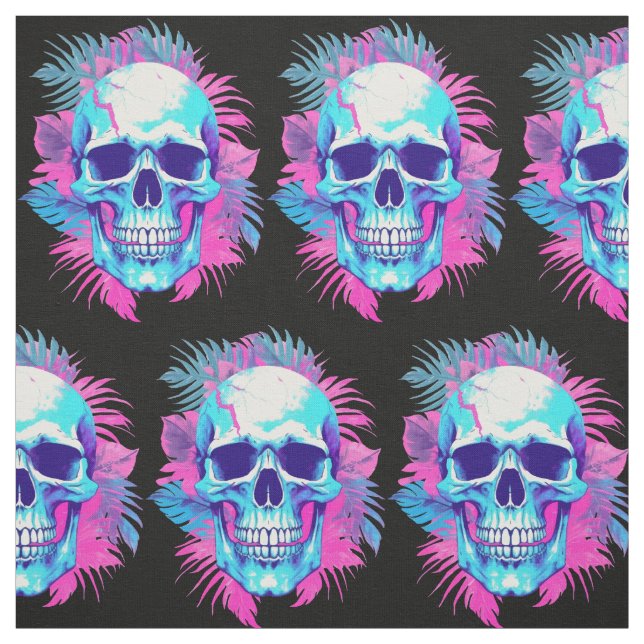Floral Skull in Vaporwave Style Fabric (Swatch)