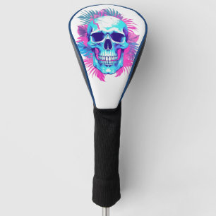 Floral Skull in Vaporwave Style Golf Head Cover