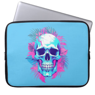 Floral Skull in Vaporwave Style Laptop Sleeve