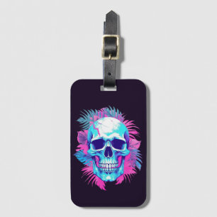 Floral Skull in Vaporwave Style Luggage Tag