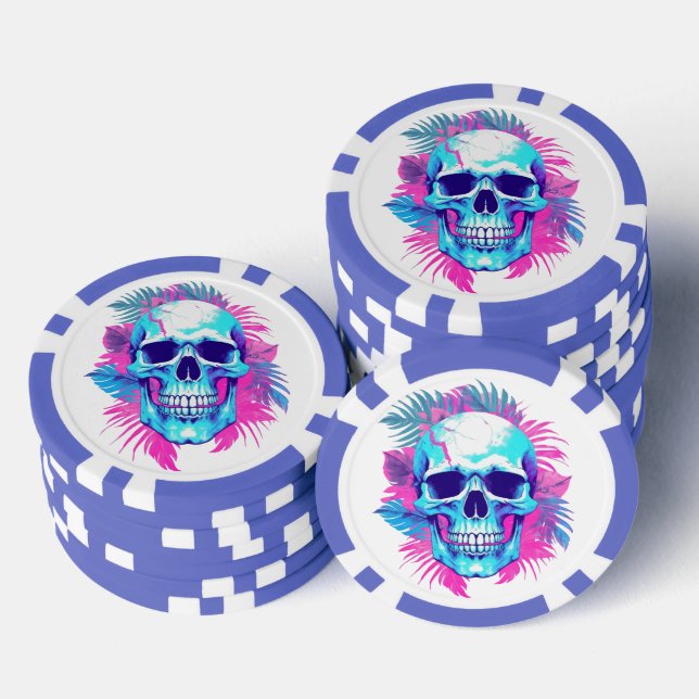 Floral Skull in Vaporwave Style Poker Chips (Stack)