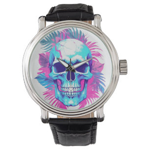 Floral Skull in Vaporwave Style Watch