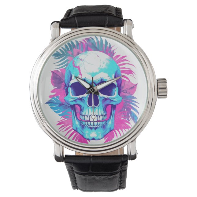 Floral Skull in Vaporwave Style Watch (Front)