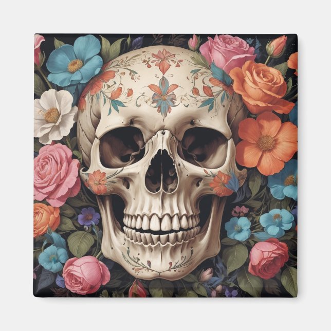 Floral skull magnet (Front)