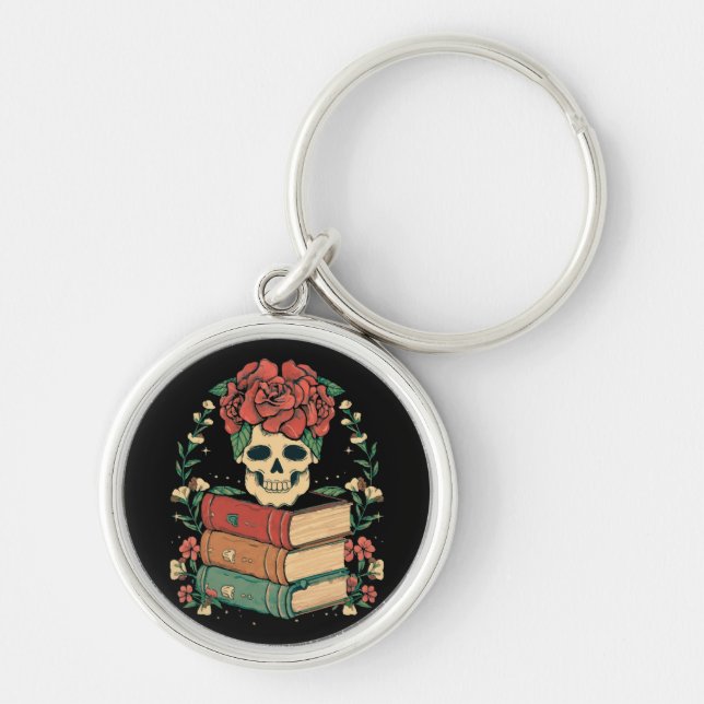 Floral Skull on your Books Key Ring (Front)