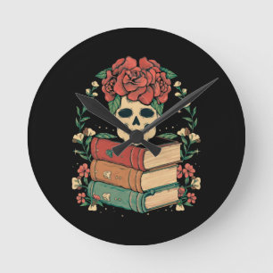 Floral Skull on your Books Round Clock