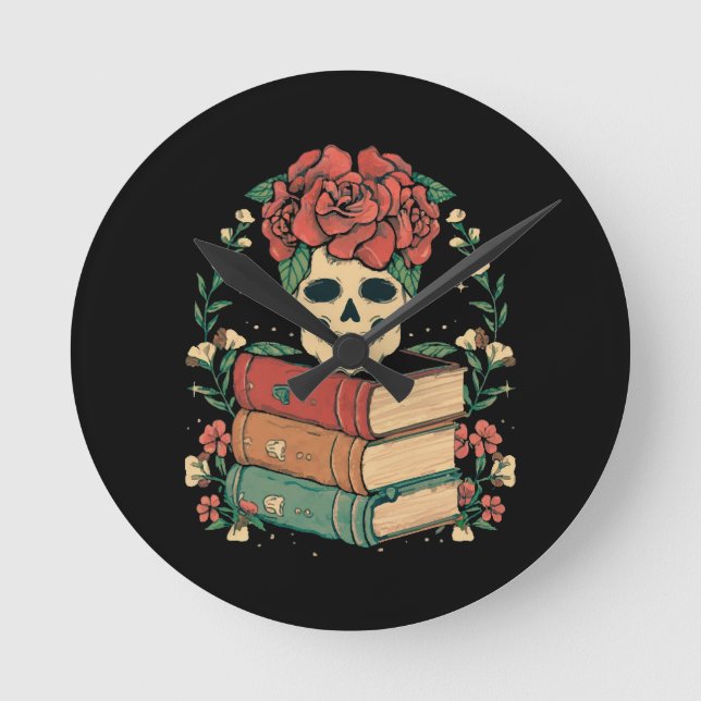 Floral Skull on your Books Round Clock (Front)
