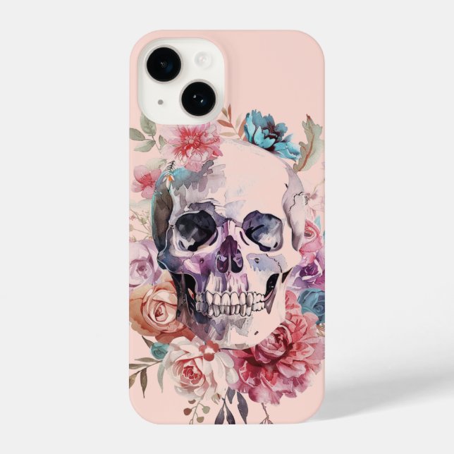 Floral Skull phone case, pink iPhone Case (Back)