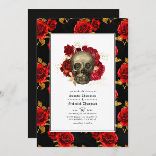 Floral Skull QR Code RSVP Gothic Wedding Invitation
