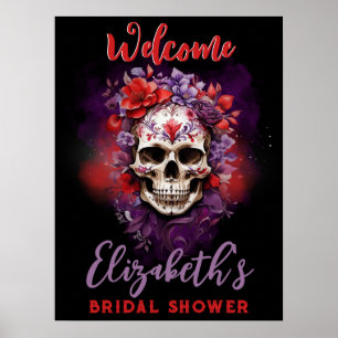 Floral Skull Red/ Purple Halloween Welcome Sign