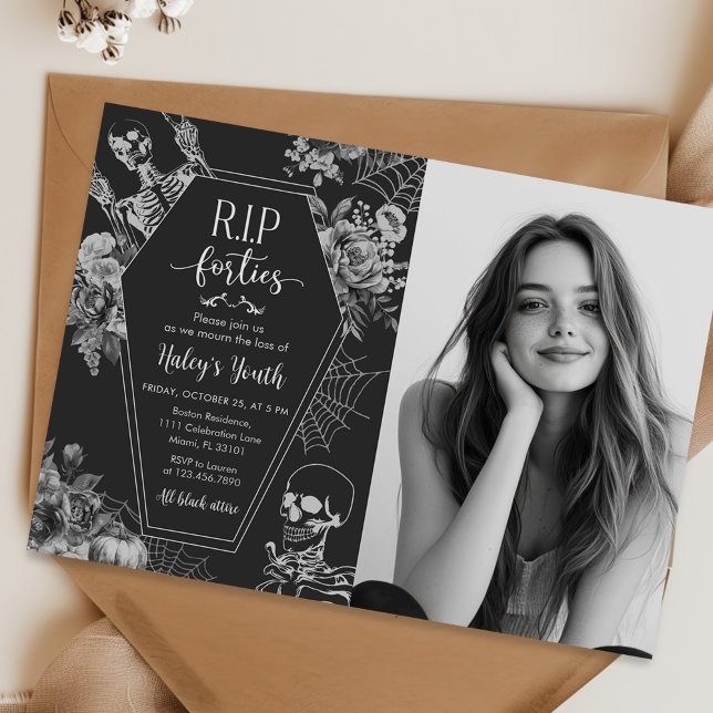 Floral Skull RIP Forties 50th Birthday Party Photo Invitation (Creator Uploaded)