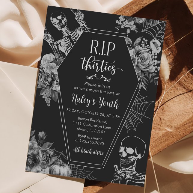 Floral Skull RIP Thirties 40th Birthday Party Invitation (Creator Uploaded)