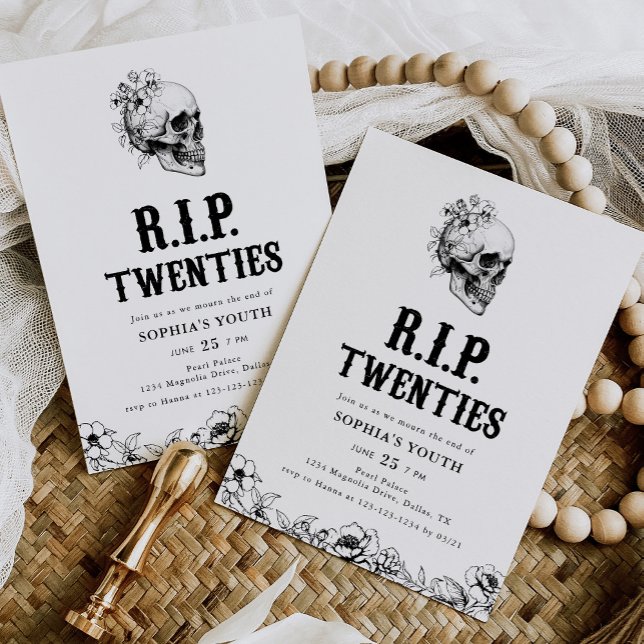 Floral Skull RIP Twenties 30th Birthday Invitation (Creator Uploaded)