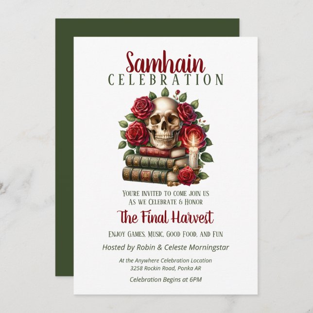 Floral Skull Samhain Harvest Halloween Party Invitation (Front/Back)