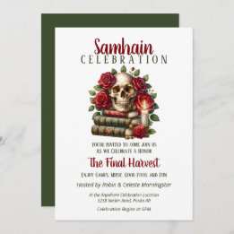 Floral Skull Samhain Harvest Halloween Party Invitation
