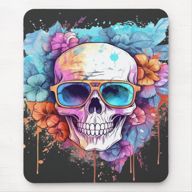 Floral Skull Shades Mouse Mat (Front)