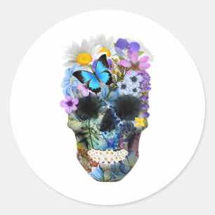 Floral Skull Shirt Womens Halloween Skull Flowers Classic Round Sticker
