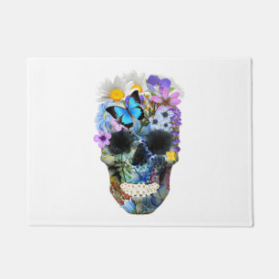 Floral Skull Shirt Womens Halloween Skull Flowers Doormat