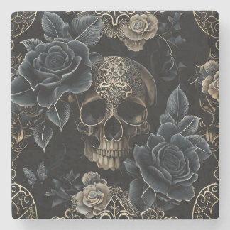 Floral Skull Stone Coaster