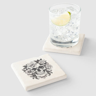Floral Skull Stone Coaster