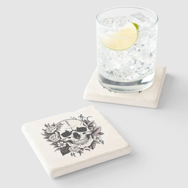 Floral Skull Stone Coaster (Side)