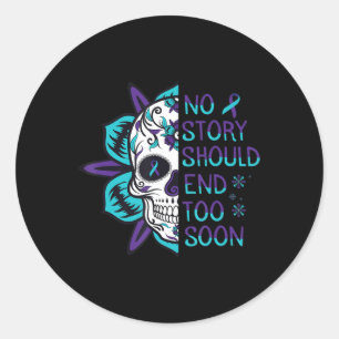 Floral Skull Suicide Awareness Mental Health  Classic Round Sticker