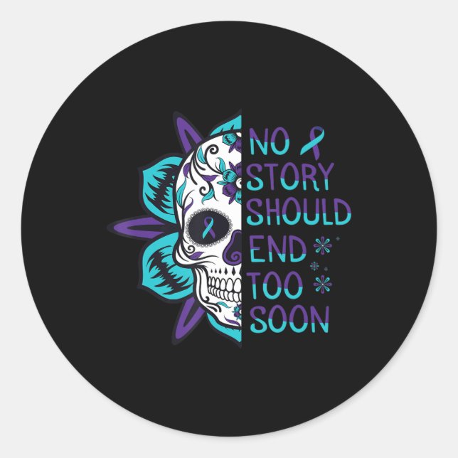 Floral Skull Suicide Awareness Mental Health  Classic Round Sticker (Front)