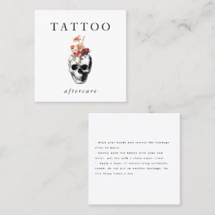 Floral Skull Tattoo Aftercare Instructions Square Business Card