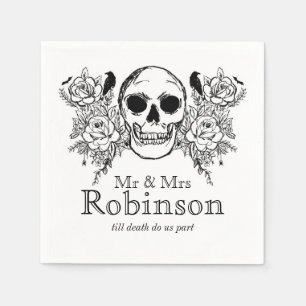 Floral skull till death do us part napkin
