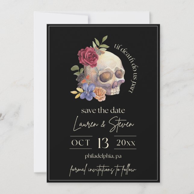 Floral Skull Till Death Do Us Part Save the Date Invitation (Front)
